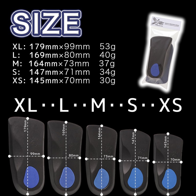 PhoenixSole Arch Support, Half Insole, Shock Absorbent, Breathable, Adjustable Size,