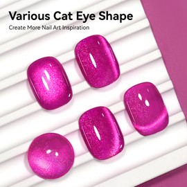 Bevimee Cat Eye Gel Nail Polish Pink, Magnetic Cateye Gel Polish Hot Pink Glitter Holographic With Magnet For Nail Salon DIY At Home