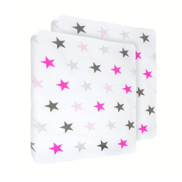 2x Nursery 100% Cotton Fitted Sheet fits 140x70 cm Cot Bed Mattress (Pink Stars)