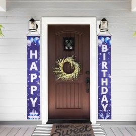 PATIKIL Blue Silver Birthday Party Door Porch Banner Decorations, Birthday Door Sign for Door, Window, Outdoor and Indoor(70.87 x 11.81 Inch)