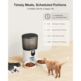 Automatic Cat Feeder for 2 Cats, 6L/25Cups Cat Food Dispenser with 2 Stainless Bowls, Pet Feeder with Timer Setting 30 Portions 6 Meals Per Day for Cats and Dogs, Dual Power Supply 10s Meal Call