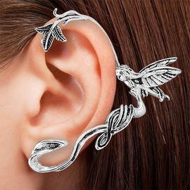 Vintage Ear Cuffs with Stud Earrings for Women, Ear Bone Clips Wrap Around Hook with Pierced Fixed Climber Clip On Earrings Stud for Women (Elf)