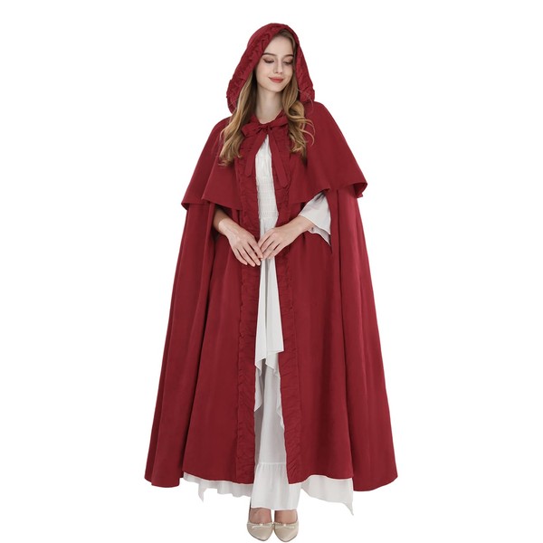 CR ROLECOS Red Cloak with Hood Women Long Hooded Cape