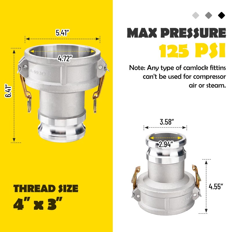 Venussar DA4030 Type DA Cam and Groove Hose Fitting, 4"