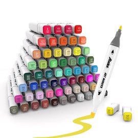 ABEIER Alcohol Markers, 60 Colors Dual Tip (Fine & Chisel) Art, Coloring Markers for Adults Kid, Ideal for Book Drawing Sketching Painting, Card Making, Includes 1 Colorless Blender