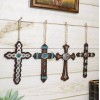 Rustic Western Turquoise Faux Leather Crosses Set of 4 Christmas