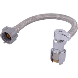 SharkBite Max 12 Inch Stainless Steel Braided Toilet Connector with 1/2 Inch Angle Stop Valve, 7/8 Inch Ballcock Connection, PEX Pipe, Copper, CPVC, PE-RT, HDPE, UR24656