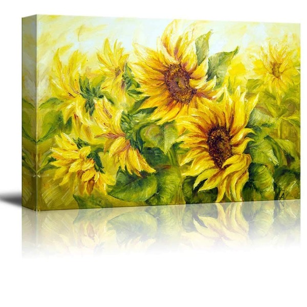 wall26 Canvas Prints Wall Art - Sunflowers in Oil Painting Style | Modern Wall Decor/Home Decoration Stretched Gallery Canvas Wrap Giclee Print & Ready to Hang - 24" x 36"
