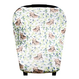 Baby Car Seat Cover Canopy and Nursing Cover Multi-Use Stretchy 5 in 1 Gift"Bear" by Copper Pearl