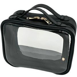 JAZD Clear Makeup Bag Toiletry Bag for Women Cosmetic Case Large Capacity Travel Make Up Bag Organizer Transparent Storage Compartment TSA Approved:_BLACK