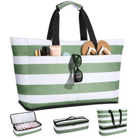 Vewaci Beach Bag with Detachable Cooler, 54L Large Beach Bags Waterproof Sandproof for Women Men, Beach Tote Pool Bag with Zipper for Family, Travel Vacation Essentials (Green)