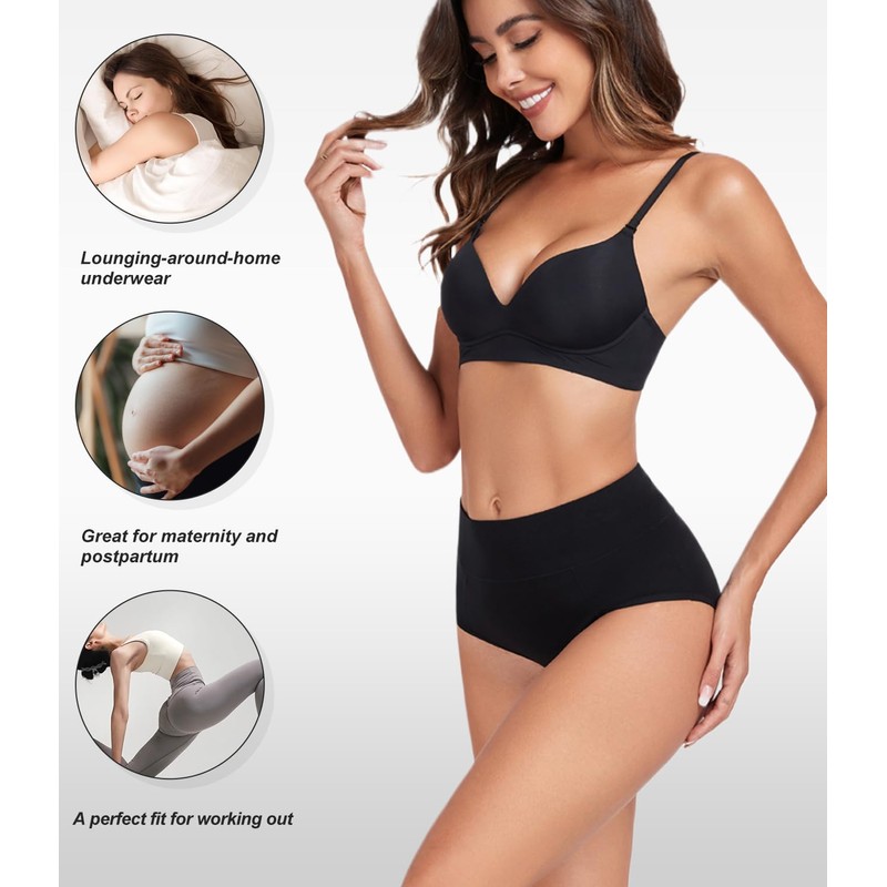 wirarpa Women's Cotton Underwear Black High Waist Briefs Ladies Soft