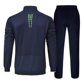 YSENTO - Conjunto de chándal para hombre, 2 piezas, trajes de correr para calentar, conjuntos de chándal, 2-Navy + Fluorescent Green, M