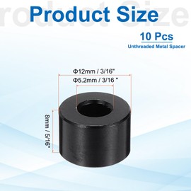PATIKIL 10pcs M5 Aluminium Spacers, 3/16" ID x 1/2" OD Round Standoff Spacer, Unthreaded Metal Spacers for 3/16" M5 Screws Bolts, Black 5/16" Length