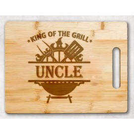 HKDesignGift King Of The Grill Cutting Board For Uncle Griller - Grandpa Gift - Uncle's Bbq - Grilling Gift For Men - Fathers Day Cutting Board - Grill Master - Best Uncle Cutting Board, 11.4”x8.6”