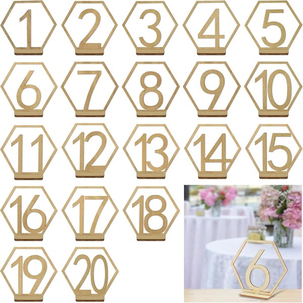 20 Pcs Wooden Table Numbers 1-20 for Wedding, Rustic Wooden