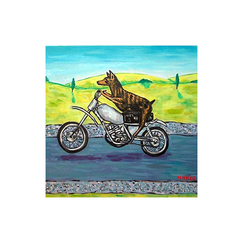 Doberman Pinscher Riding a Motorcycle dog art tile coaster gift