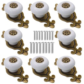 Kelier Retro Ceramic Cabinet Knobs, [8 Pack] Antique Vintage Dresser Knobs with Backplate, Drawer Pull Handles for Kitchen/Dresser Drawer/Cupboard/Wardrobe (8 Pieces, White)