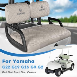 CHENGWEI Golf Cart Seat Covers Fit Yamaha G22 G19 G16 G9 G2, Vinyl Leather Yamaha Front Seat Cover Fit Standard Seat Cushion,No Stapler Needed Replacement Seat Cover with Pockets(Beige)