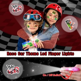72 PCS Race Car Party Favors – 48 PCS Tattoos & 24 PCS LED Finger Lights Combo – Birthday Goodie Bag Fillers, Party Supplies, Gifts Light Up Toys Glow In The Dark for Boys and Girls
