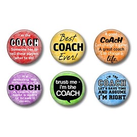 Best Coach Ever Pin Back Buttons - Set of Six Button Style - Gift for Coach Set (Coach Pin Back Buttons)