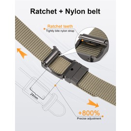 JUKMO Men's Reversible Ratchet Belt - 2 Styles in 1, No-Hole Adjustable Web Belt for Golf, Business & Everyday Wear, Black/Khiki, X-Small-for Waist 18"-34" (Length 41")