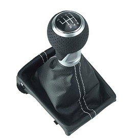 Newtown2700-parts Perforated Gear Knob and Frame - White Stitching - 6 Gears in Matt Chrome Look