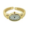 Ladies Oval Case Metal Bangle Cuff Fashion Watch Pearl Dial