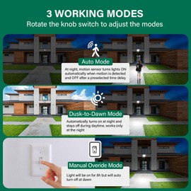 TREEWELL 240-Degree Replacement Motion Detector, Adjustable Time & Detection Sensitivity Up to 60 Feet Range, 3 Working Modes Pir Motion Sensor for Security Floodlight, Black, UL Listed