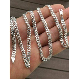 HarlemBling Real Solid 925 Sterling Silver - 5mm Miami Cuban Chain - Men's Cuban Chain - 18-30" Made In Italy Heavy Tight Link (18)