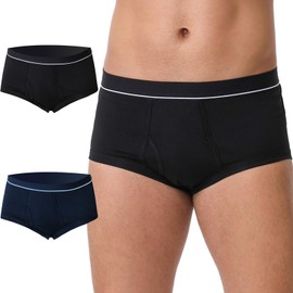 PurityLock Men's Washable Incontinence Underwear, Cotton Incontinence Underwear with Fly, Reusable Leak Proof Underwear for Men, Front & Rear Protection 150 ml Absorbency (2 Pack, L, Black/Blue)