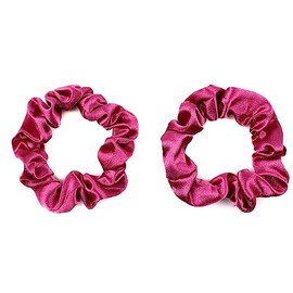 Mytoptrendz® 2 pcs Plain Colour Small Scrunchies Skinny Silky Satin Traceless Hair Ties for Thin Fine Ponytail Holder(Fuchsia)