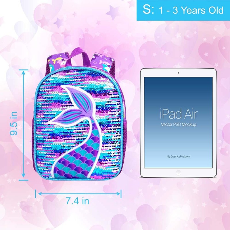 Backpack Leash, 9.5" Toddlers Mermaid Safety Leashes Bookbag for Girls