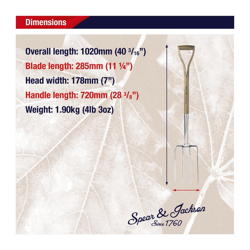 Spear & Jackson 4550DF Traditional Stainless Digging Fork, Multi-Coloured