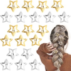PAGOW 20 Pcs Gold Silver Star Hair Clips, Non-Slip Snap Hair Clip, Metal Star Hair Accessories, Cute Hair Barrettes for Women (1.18"/3 Cm)