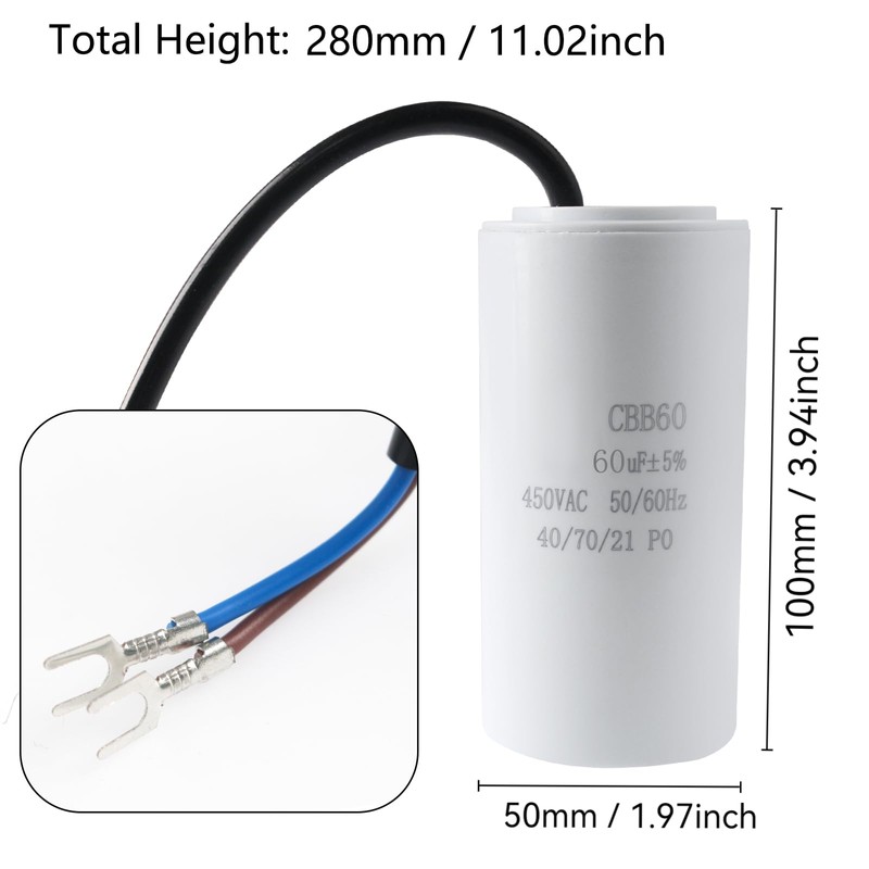 CBB60 60uF uf ± 5% Motor Start Run Capacitor MFD