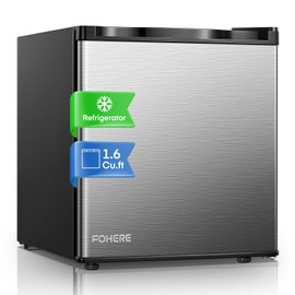 1.6 Cu.ft Mini Fridge for Bedroom, Mini Fridge with Freezer, 7-Level Adjustable Thermostat, Small Compact Refrigerator, Stainless Steel