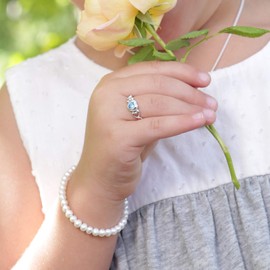 Precious Pieces Sterling Silver October CZ Simulated Birthstone Baby Ring with Heart for Little Girls, Kids and Toddlers (Size 2)