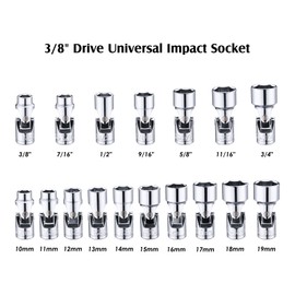 MIXPOWER 17-piece 3/8" Drive Universal Joint Socket Set, 6 Point, SAE & Metric, 10-19mm, 3/8"-3/4", Swivel Socket with Flexible Wobble, CR-V Impact Grade