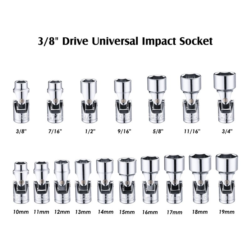 MIXPOWER 17-piece 3/8" Drive Universal Joint Socket Set, 6 Point,