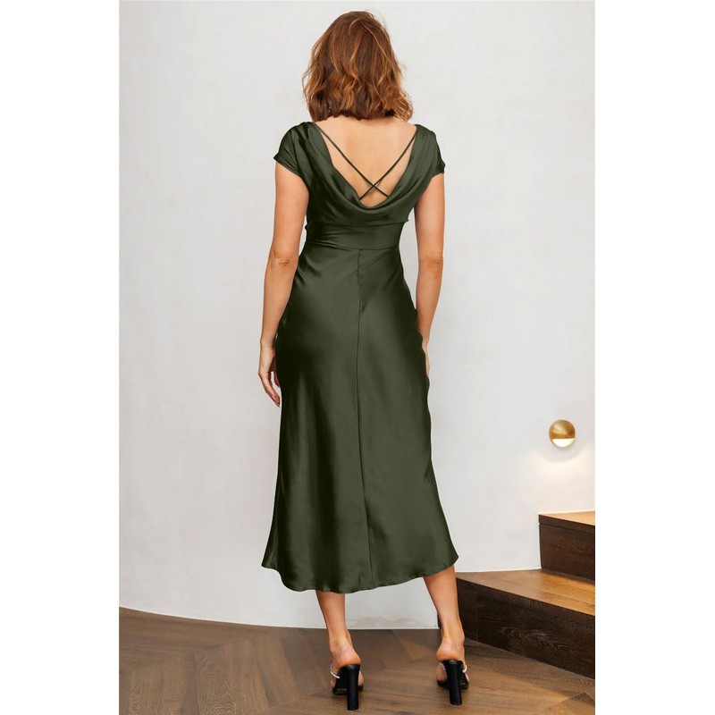 Memoriesea Women's Sexy Cowl Neck Cap Sleeves Tie Back Party