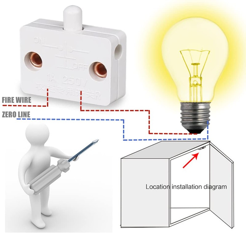 2 Pack Cupboard Door Switch 1A 250V Cupboard Light Control