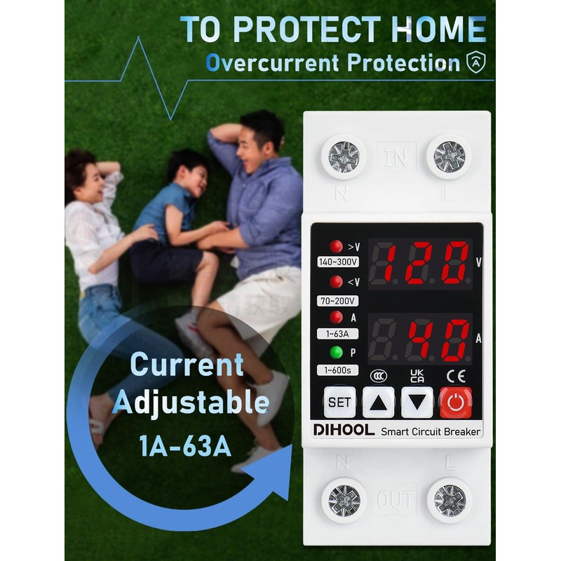 DIHOOL Adjustable Voltage Protector 110V 220V, Low/High Voltage Cutoff and