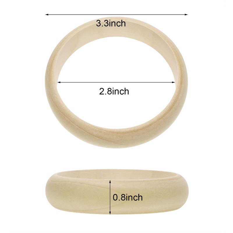 Penta Angel Wood Bangle Bracelets 4Pcs 2.83inch Unfinished Natural Round