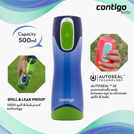 Contigo Swish Autoseal Water Bottle, Large BPA Free Drinking Bottle, Leakproof Gym Bottle, Ideal for Sports, Running, Bike, Running, Hiking, 500 ml, Cobalt
