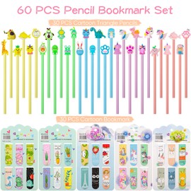 30 Pencils for Kids and 30 Magnetic Bookmarks for Kids,60 pack Funky Pencils Magnetic Set, Party Bag Fillers for Kids, Class Gifts And Kids Party Favours. Funky Stationery