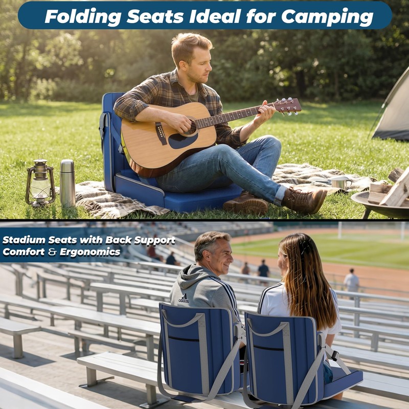 Stadium Seats with Back Support, Portable Folding Bleacher Chairs with