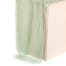 PATIKIL 10Ft Pearl Table Runner, Sheer Tulle Fabric Lace Tablecloth Chiffon Wedding Table Cloth for Bridal Shower Birthday Party Dessert Arch Veil Decor, Light Green (63x120inch)
