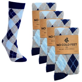 No Cold Feet Fun Colorful Novelty Socks for Men for Dress Casual Formal Groomsmen Wedding, Blue and Grey Argyle, 4-Pack