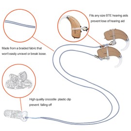 BTE Hearing Aid Clips Otoclip for Adults and Kids with 7mm 9mm 11mm Silicone Loops for BTE Hearing aids and Anti Lost Lanyard Cord and Carry case (Gray)